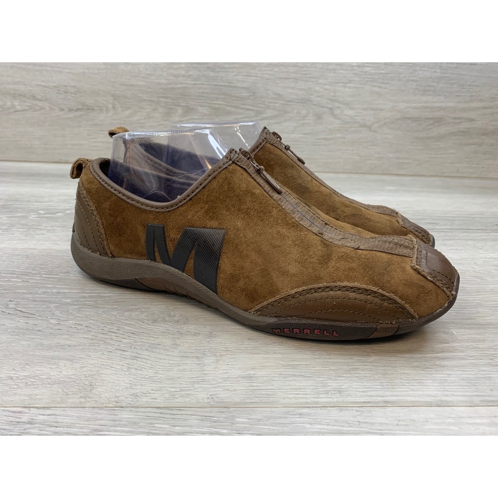 Merrell Women's 9 Dark Earth Suede Leather Center Zip Slip On Brown Shoes